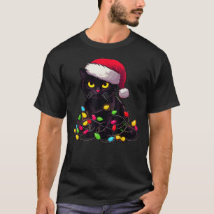 Black Cat Christmas Lights Funny Cat Lover Xmas Sa T-Shirt