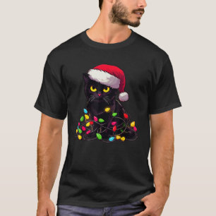 Black Cat Christmas Lights Funny Cat Lover Xmas Sa T-Shirt