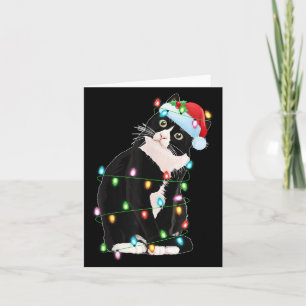 Black Cat Christmas Lights Funny Santa Hat Black C Card