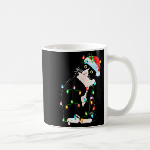 Black Cat Christmas Lights Funny Santa Hat Black C Coffee Mug