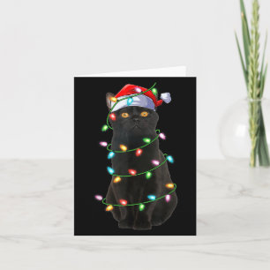Black Cat Christmas Lights Funny Santa Hat Cat Xma Card