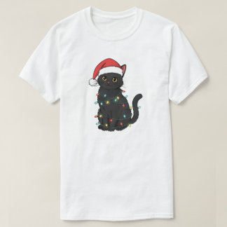 Black Cat Christmas Lights – Funny Santa Kitten T-Shirt