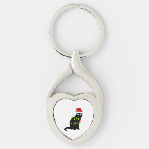 Black Cat Christmas Lights Key Ring