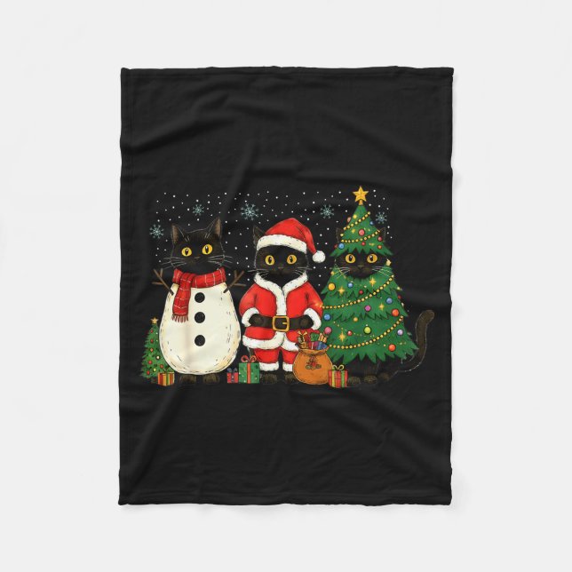 Black Cat Christmas Lights Reindeer Santa Meowy Ca Fleece Blanket (Front)