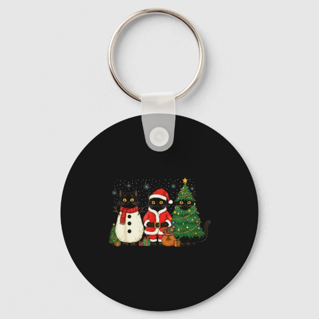 Black Cat Christmas Lights Reindeer Santa Meowy Ca Key Ring (Front)