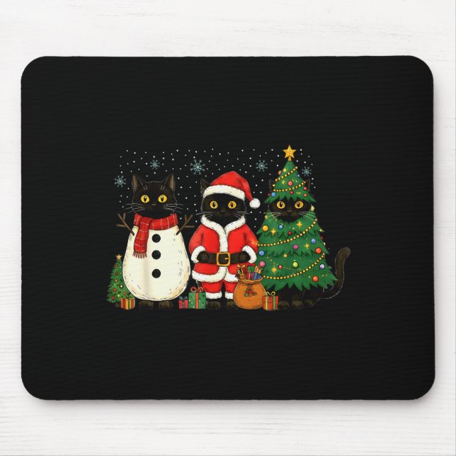 Black Cat Christmas Lights Reindeer Santa Meowy Ca Mouse Mat (Front)