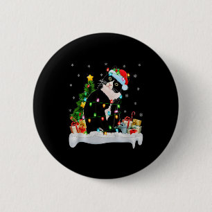 Black Cat Christmas Lights Santa Hat Black Cat Lov 6 Cm Round Badge
