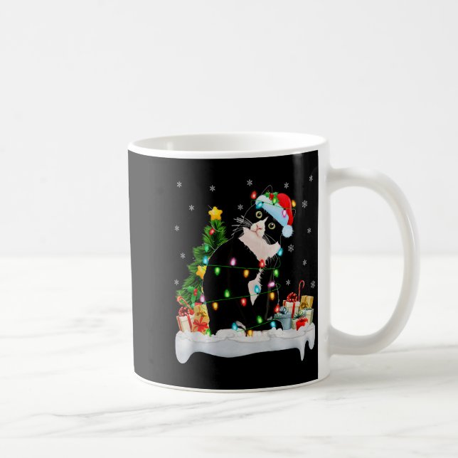 Black Cat Christmas Lights Santa Hat Black Cat Lov Coffee Mug (Right)