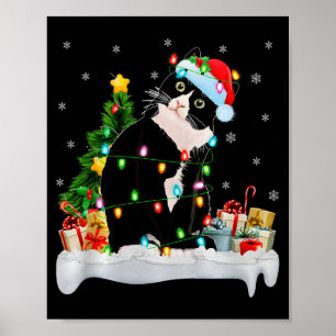 Black Cat Christmas Lights Santa Hat Black Cat Lov Poster