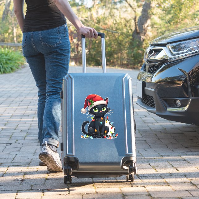 Black Cat Christmas Lights Santa Hat Funny Xmas Ca (Suitcase Insitu)