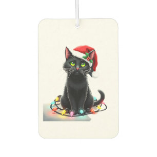 Black Cat Christmas Lights Santa Hat Funny Xmas Ca Car Air Freshener
