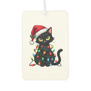 Black Cat Christmas Lights Santa Hat Funny Xmas Ca Car Air Freshener