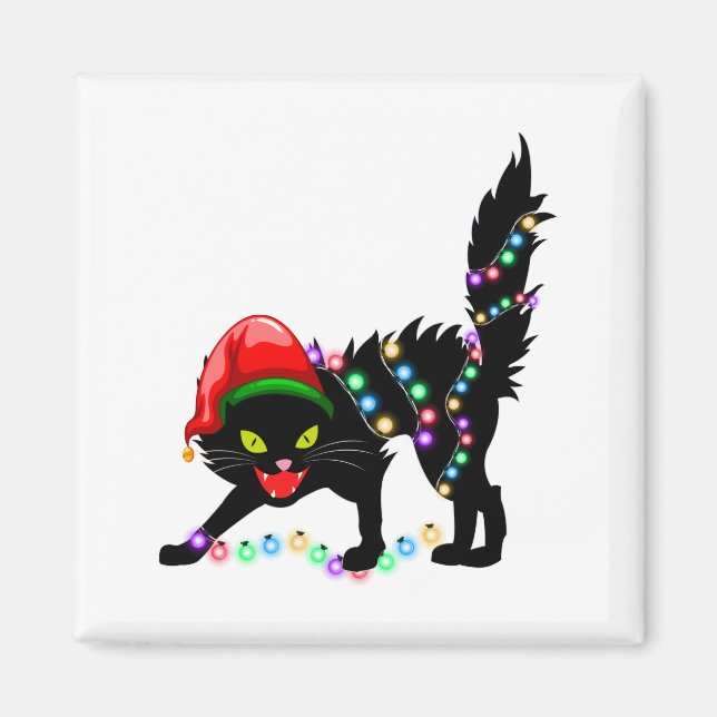 Black Cat christmas lights Square Magnet (Front)