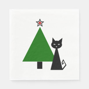 Black Cat Christmas Napkin