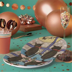 Black Cat Christmas Paper Plate