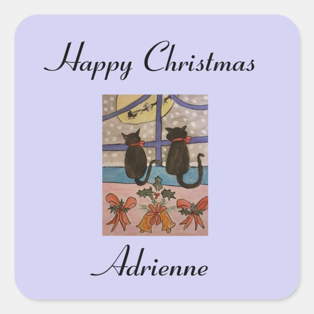 Black Cat Christmas Personalised Stickers (Front)