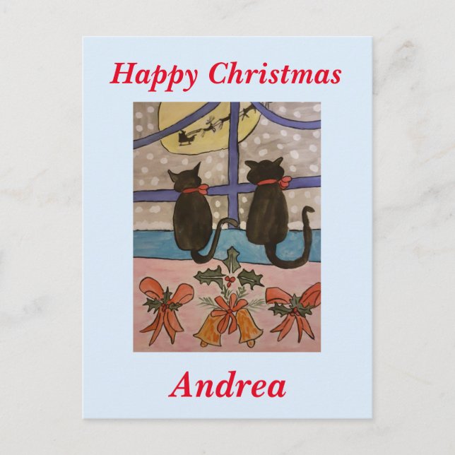 Black Cat Christmas  Postcard (Front)