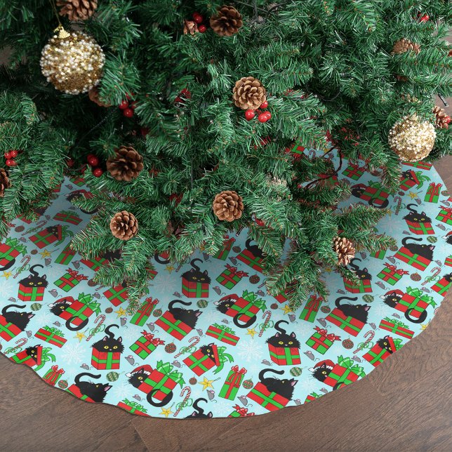 Black Cat Christmas Presents Brushed Polyester Tree Skirt (Creator Uploaded)