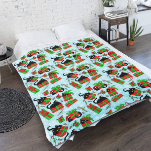 Black Cat Christmas Presents Fleece Blanket