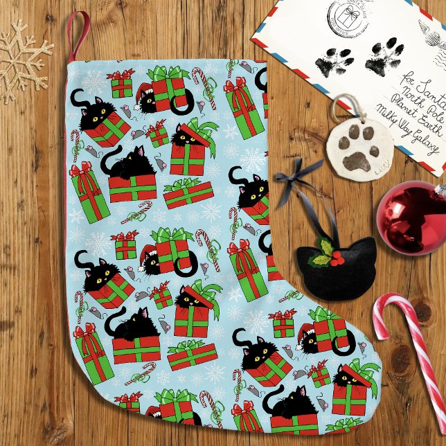 Black Cat Christmas Presents Pattern Small Christmas Stocking (Creator Uploaded)