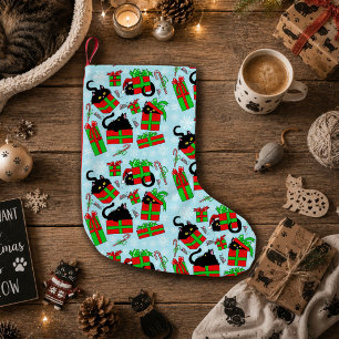 Black Cat Christmas Presents Pattern Small Christmas Stocking