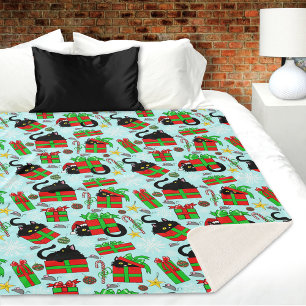Black Cat Christmas Presents Sherpa Blanket