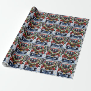 Black Cat Christmas Red Truck Holiday Wrapping Paper
