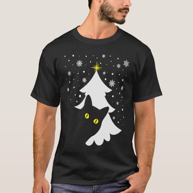 Black Cat Christmas Ree Pjs Xmas T-Shirt (Front)