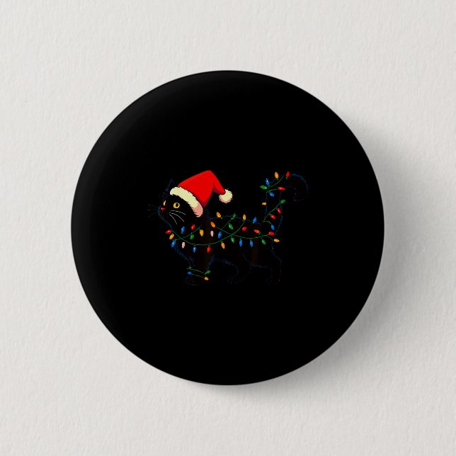 Black Cat Christmas Santa Hat Funny  6 Cm Round Badge (Front)