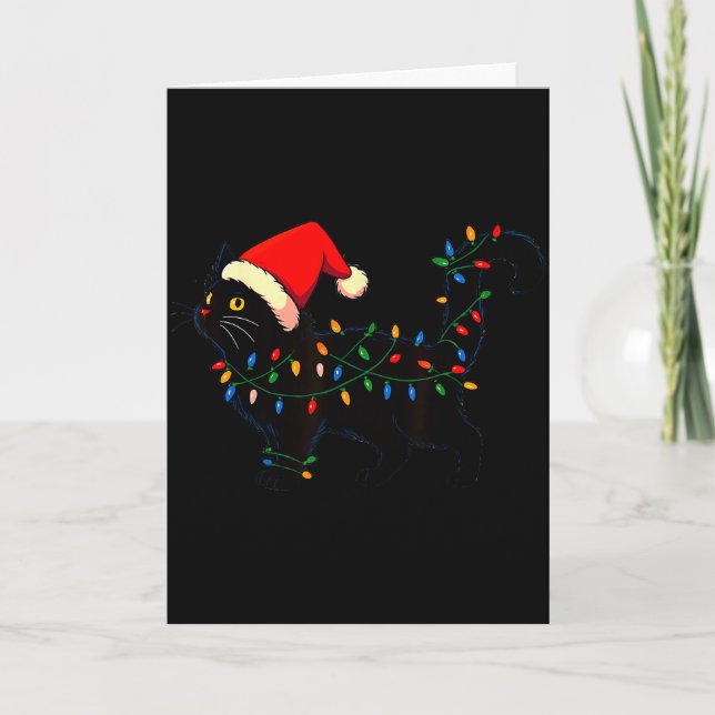 Black Cat Christmas Santa Hat Funny  Card (Front)