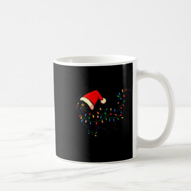 Black Cat Christmas Santa Hat Funny  Coffee Mug (Right)