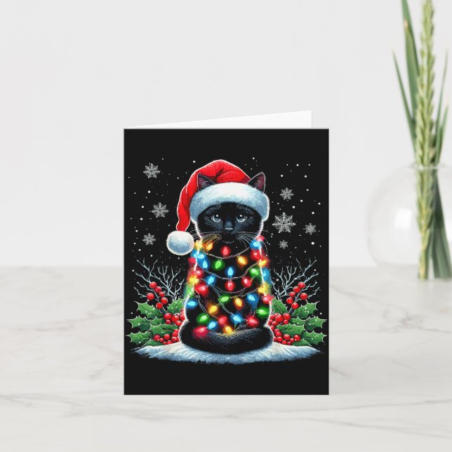 Black Cat Christmas Santa Hat Funny Meowy Cat  Card (Front)