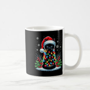 Black Cat Christmas Santa Hat Funny Meowy Cat  Coffee Mug
