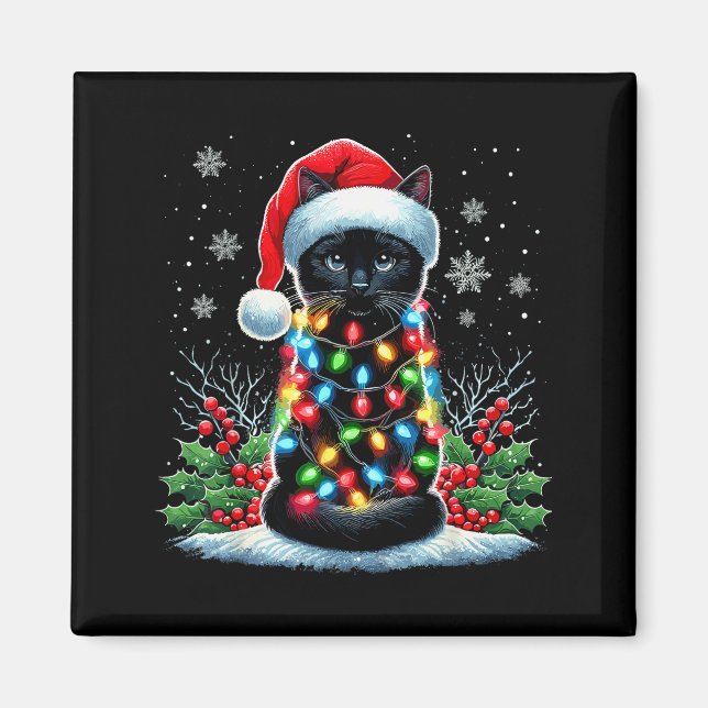Black Cat Christmas Santa Hat Funny Meowy Cat  Magnet (Front)