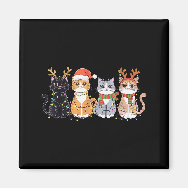 Black Cat Christmas Santa Hat Funny Meowy Cat  Magnet (Front)