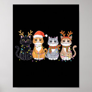 Black Cat Christmas Santa Hat Funny Meowy Cat  Poster
