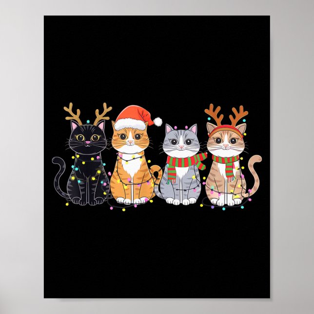 Black Cat Christmas Santa Hat Funny Meowy Cat  Poster (Front)