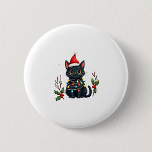 Black Cat Christmas Santa Hat Funny Meowy Cat T-Sh 6 Cm Round Badge