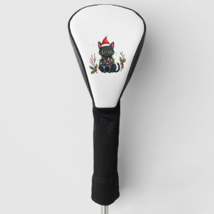 Black Cat Christmas Santa Hat Funny Meowy Cat T-Sh Golf Head Cover