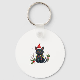 Black Cat Christmas Santa Hat Funny Meowy Cat T-Sh Key Ring