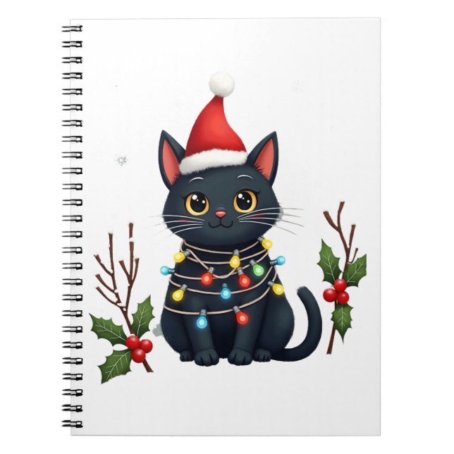 Black Cat Christmas Santa Hat Funny Meowy Cat T-Sh Notebook (Front)