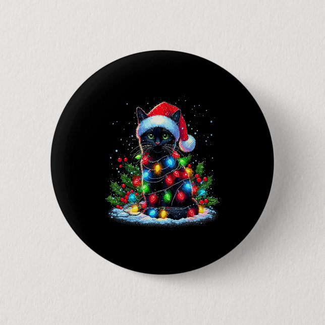 Black Cat Christmas Santa Hat Funny Meowy Cats  6 Cm Round Badge (Front)