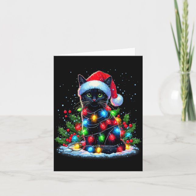 Black Cat Christmas Santa Hat Funny Meowy Cats  Card (Front)