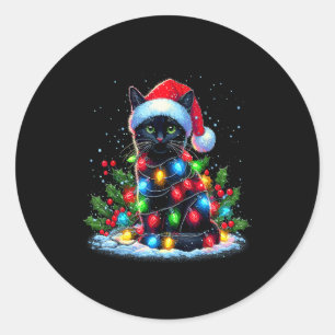 Black Cat Christmas Santa Hat Funny Meowy Cats  Classic Round Sticker