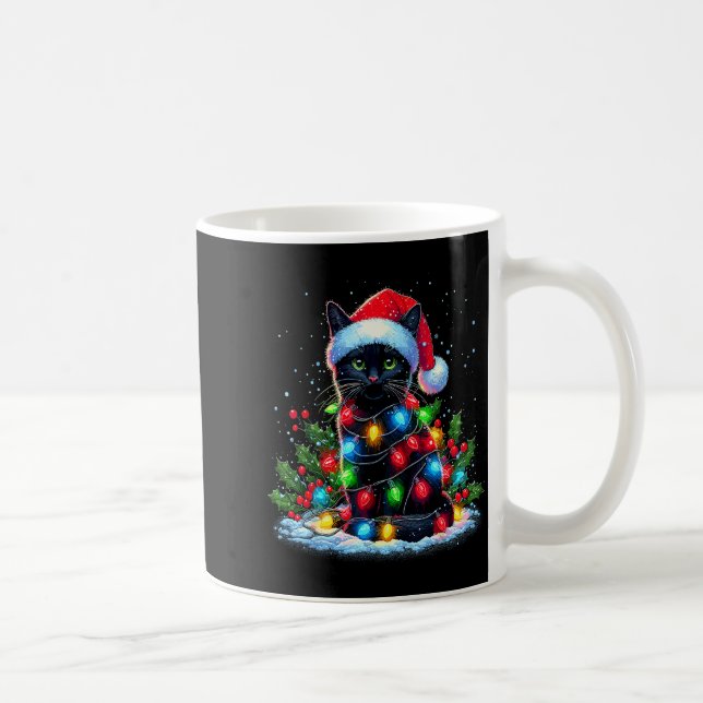 Black Cat Christmas Santa Hat Funny Meowy Cats  Coffee Mug (Right)