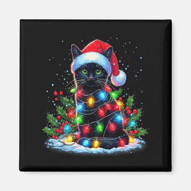 Black Cat Christmas Santa Hat Funny Meowy Cats  Magnet (Front)