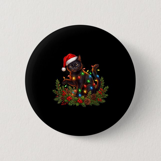 Black Cat Christmas Santa Hat Funny Meowy Cats Wom 6 Cm Round Badge (Front)