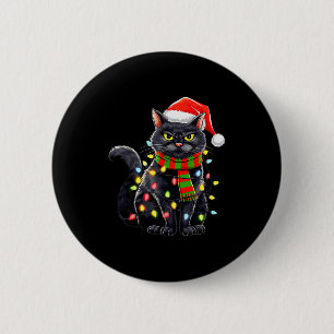 Black Cat Christmas Santa Hat Funny Meowy Cats Wom 6 Cm Round Badge