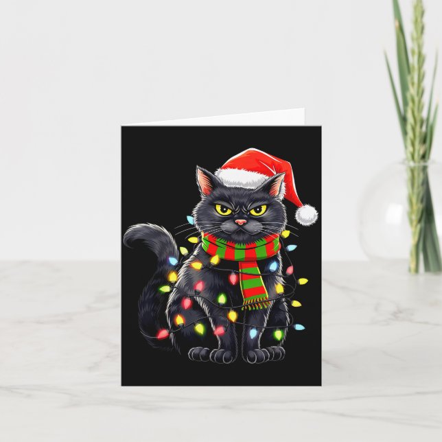 Black Cat Christmas Santa Hat Funny Meowy Cats Wom Card (Front)