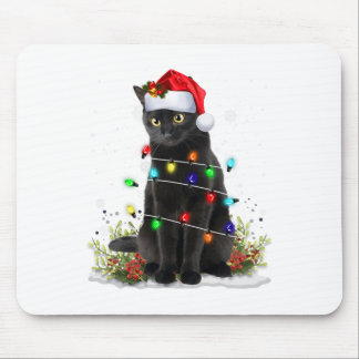 Black Cat Christmas Santa Hat Funny Meowy Cats Wom Mouse Mat